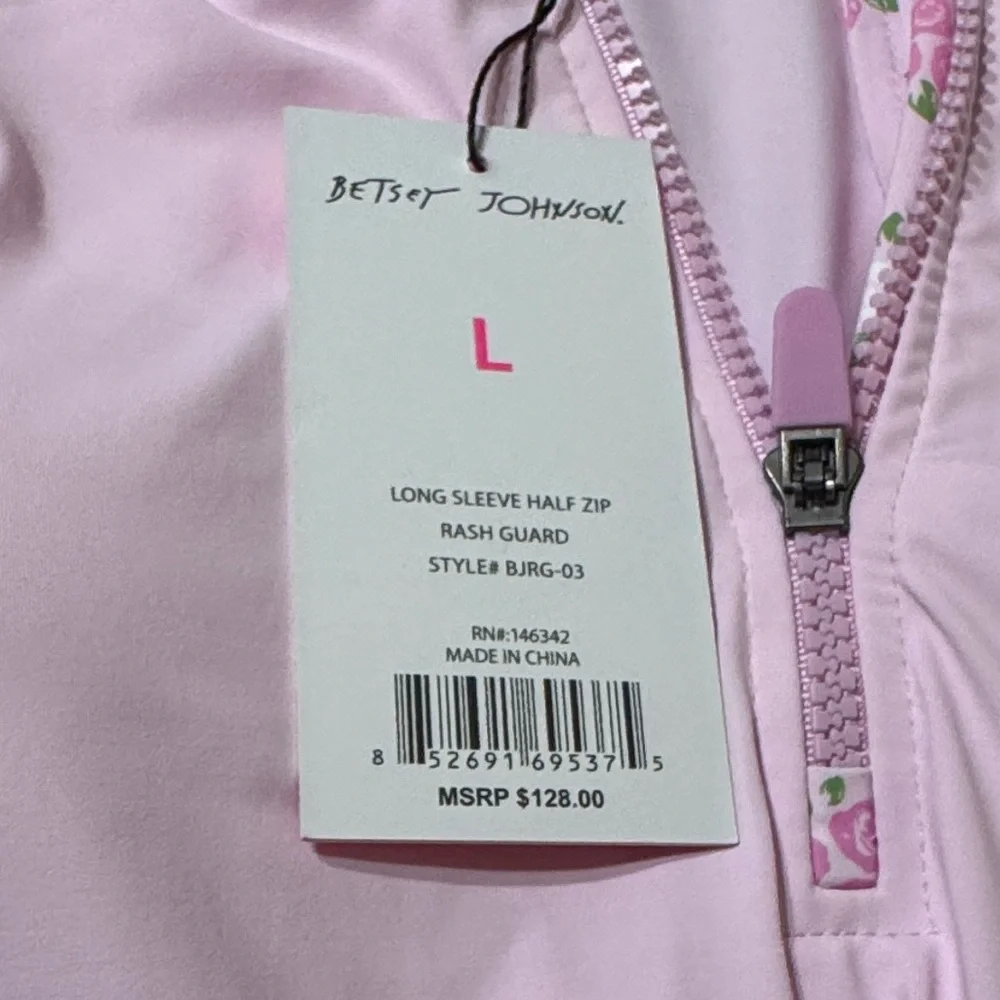 BETSEY JOHNSON RASH GUARD SWIM TOP. LONG SLEEVE UPF 50. SIZE L PINK FLORAL - Picture 12 of 13